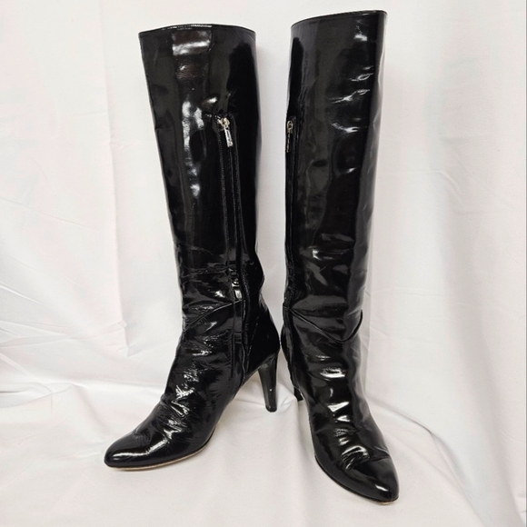 Jimmy Choo London Patent Leather Heeled Tall Boots In Black Size 7 / EU 37 - Picture 1 of 16